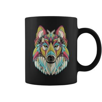 Wolf Native American Geometrical Art Colorful Coffee Mug | Mazezy