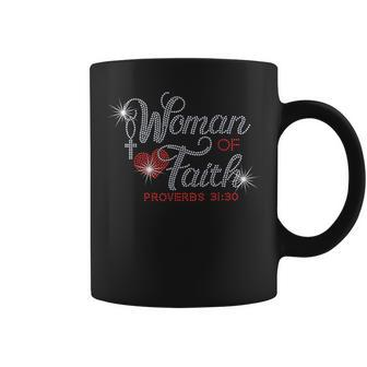 Woman Of Faith Bling Rhinestone Christian Inspirational Coffee Mug - Seseable