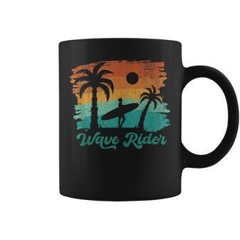 Woman Surfing Beach Wave Rider Retro Vintage Sunset Cute Coffee Mug - Monsterry
