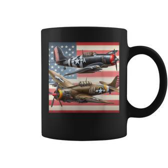 Ww2 Airplanes American Us Flag Coffee Mug - Seseable