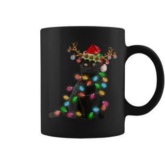 Xmas Reindeer Black Cat Christmas Lights Cat Lover Coffee Mug - Thegiftio UK