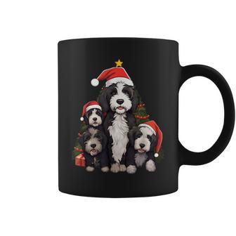 Xmas Sheepadoodle Dog Pile Up Christmas Tree Coffee Mug | Mazezy