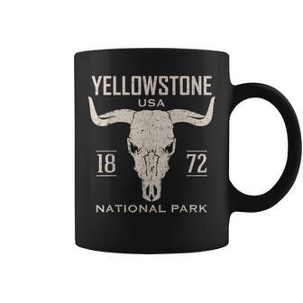 Yellowstone National Park Bison Skull Buffalo Vintage Coffee Mug - Monsterry