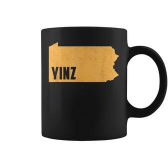 Yinz Pittsburgh Pennsylvania Home State Shape Distressed Coffee Mug - Monsterry DE