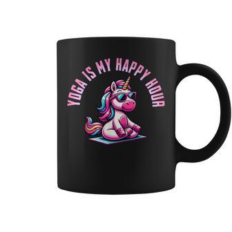 Yoga Is My Happy Hour Unicorn Vintage Yoga Saying Coffee Mug - Monsterry DE
