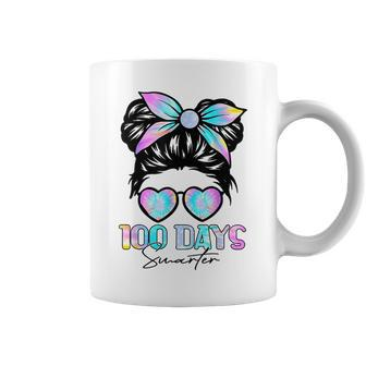 100 Days Smarter Girls Messy Bun Hair 100Th Day Tie Dye Coffee Mug - Monsterry DE