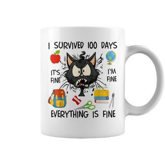 100Th Day Of School It's Fine I'm Fine Everything's Fine Coffee Mug - Monsterry