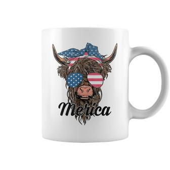 4Th Of July Highland Cow American Western Girls Coffee Mug - Monsterry DE