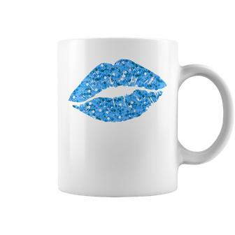 80S & 90S Kiss Mouth Lips Motif Vintage Blue Coffee Mug - Monsterry DE