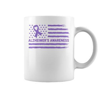 Alzheimer's Awareness Purple Ribbon American Flag Dementia Coffee Mug - Monsterry UK