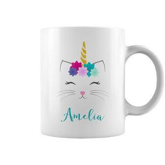 Amelia Name Personalised Cat Unicorn Coffee Mug - Seseable