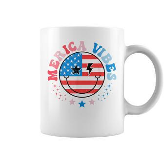America Vibes Usa Flag 4Th Of July American Face Smile Retro Coffee Mug - Monsterry