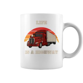 American Truck Life Is A Highway Retro Sunset Coffee Mug - Monsterry