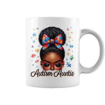 Autie Aunt Life Afro Black Autism Awareness Messy Bun Coffee Mug | Mazezy CA