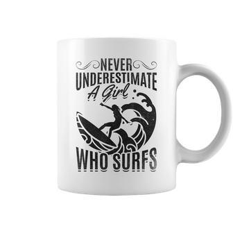 Big Wave Surfing Girls Never Underestimate A Girl Who Surfs Coffee Mug | Mazezy