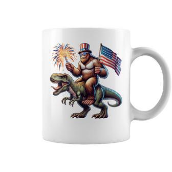 Bigfoot Sasquatch Riding Dinosaur T Rex 4Th Of July Coffee Mug - Monsterry AU