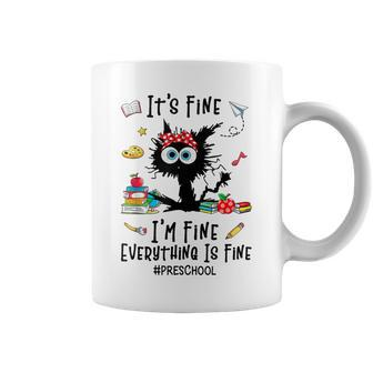 Black Cat It's Fine I'm Fine Everything Preschool Teachers Coffee Mug - Monsterry DE