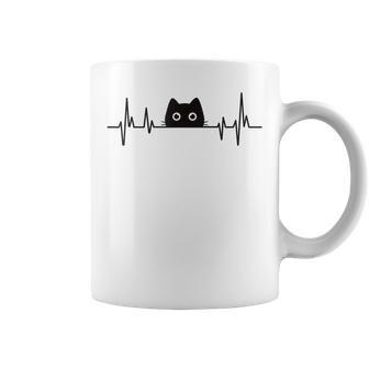 Black Cute Cat Heartbeat Girls Kawaii Cats Lover Coffee Mug - Monsterry AU