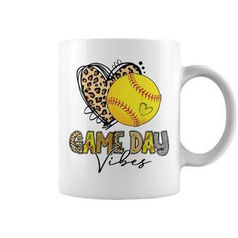Bleached Softball Game Day Vibes Leopard Heart Headband Mom Coffee Mug - Seseable