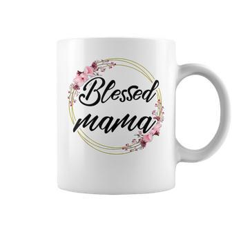 Blessed Mama Floral Wreath Roses Mother's Day Lover Coffee Mug - Monsterry