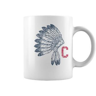 Block C With Native American Headdress Cleveland Coffee Mug - Monsterry