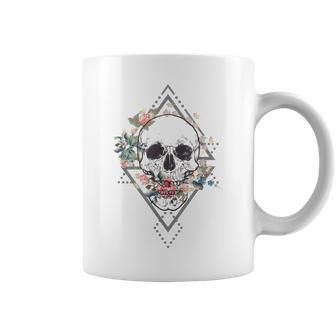 Boho Human Skull Spiritual Hippie Floral Gypsy Skeleton Coffee Mug - Monsterry