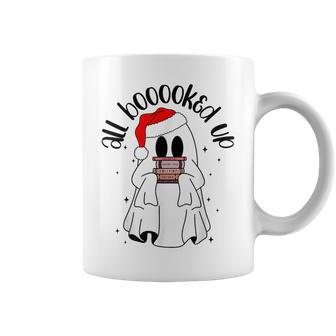 All Booked Up Ghost Christmas Santa Hat Bookworm Men Coffee Mug - Seseable
