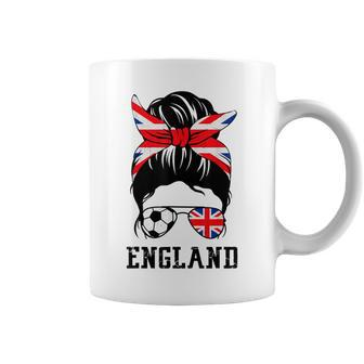 British Soccer Girl Mom Messy Bun England Flag Football Fan Coffee Mug - Monsterry CA