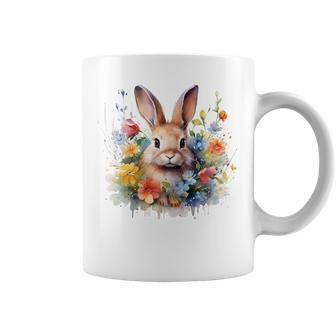 Bunny Rabbit Face Floral Watercolor Painting Love Bunnies Coffee Mug - Monsterry CA