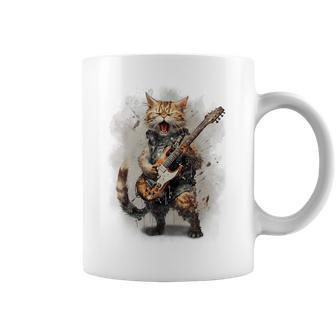 Cat Singing With Electric Guitar Vintage Coffee Mug - Monsterry