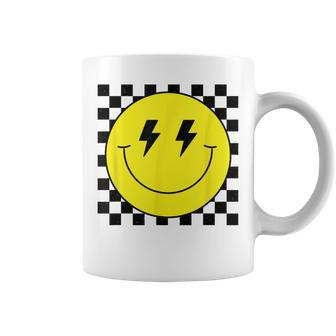 Checkered Lightning Eyes Yellow Smile Face Happy Face Coffee Mug - Monsterry UK