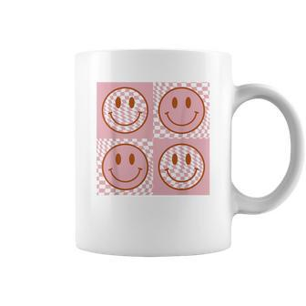 Checkered Pattern Happy Face Retro Pink Smile Face Coffee Mug - Thegiftio UK