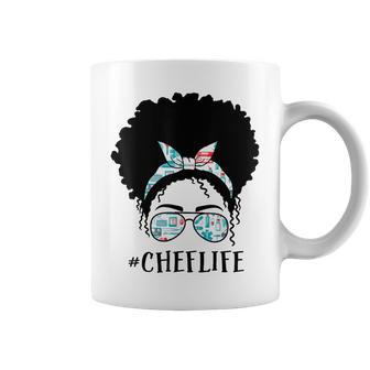 Chef Black Afro Messy Bun Crew African American Women Coffee Mug - Monsterry DE