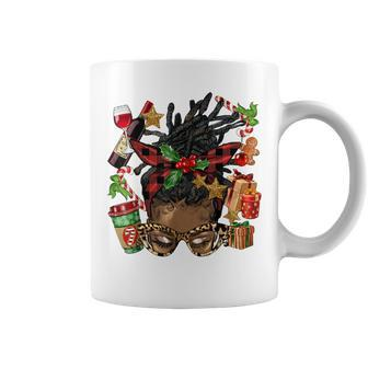 Christmas Afro Black Messy Locs Bun Family Matching Coffee Mug - Seseable