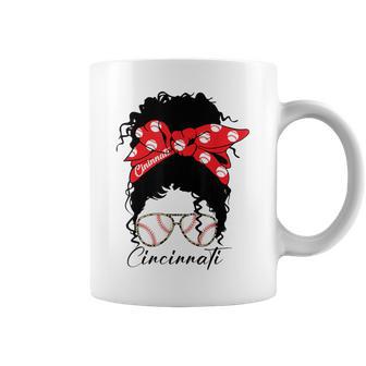 Cincinnati Messy Bun Baseball Fan Souvenir I Love Cincinnati Coffee Mug - Monsterry