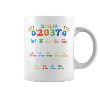 Class Of 2037 Grow With Me Color Handprint Pre-K 12Th Grade Coffee Mug - Monsterry