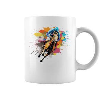 Colorful Jockey Boy On Horse Racing Coffee Mug | Mazezy