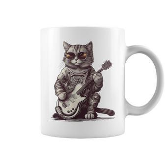 Cool Guitar Playing Cat With Glasses Band Rock Guitar Coffee Mug - Seseable