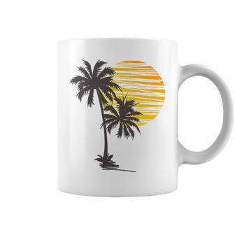 Cool Summer Vacation Sunset Beach Palm Tree Coffee Mug | Mazezy
