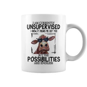 Cow I Am Currently Unsupervised I Know It Freaks Me Out Too Coffee Mug - Monsterry DE