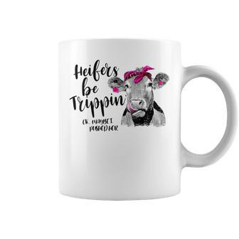 Cow Lover Heifers Be Trippin Ok Maybe I Pushed Her Bleached Coffee Mug - Monsterry DE