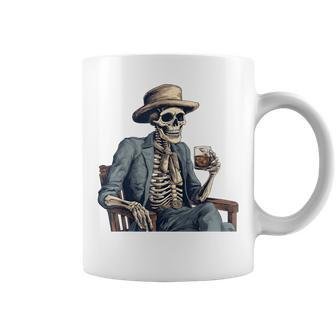Cowboy Skeleton Drinking Whiskey Western Outlaw Skull Saloon Coffee Mug - Monsterry AU