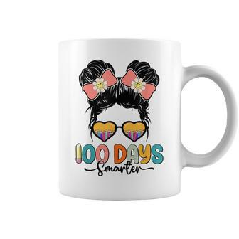 Cute 100Th Day Of School Girls Messy Bun 100 Days Smarter Coffee Mug - Monsterry AU