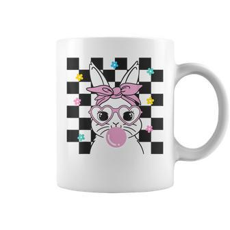 Cute Bunny With Bandana Glasses Bubblegu Easter Rabbit Girl Coffee Mug | Mazezy
