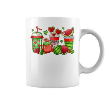 Cute Cups Of Iced Coffee Watermelon Tropical Summer Vacation Coffee Mug - Monsterry DE