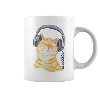 Cute Ginger Cat Grooving To Music Headphones Coffee Mug - Monsterry UK