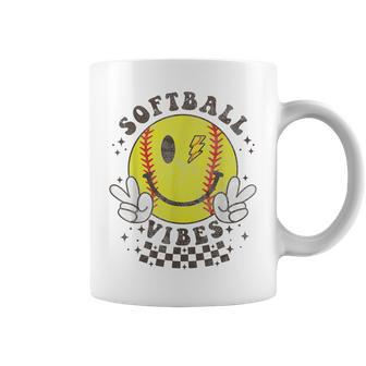 Cute Smile Face Softball Vibes Boys Girls Softball Lovers Coffee Mug | Mazezy UK