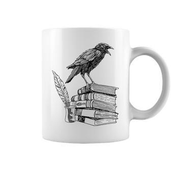 Dark Academia Aesthetic Raven Crow On Old Vintage Books Coffee Mug - Monsterry