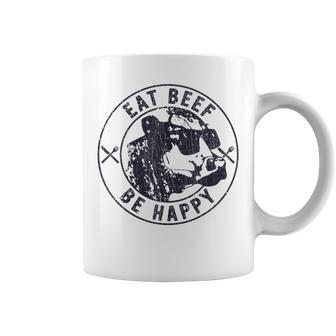 Eat Beef Be Happy Heifer Cow Farmer Coffee Mug - Monsterry