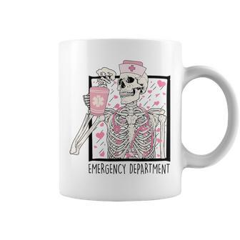Emergency Department Valentines Day Skeleton Drinking Coffee Coffee Mug - Seseable